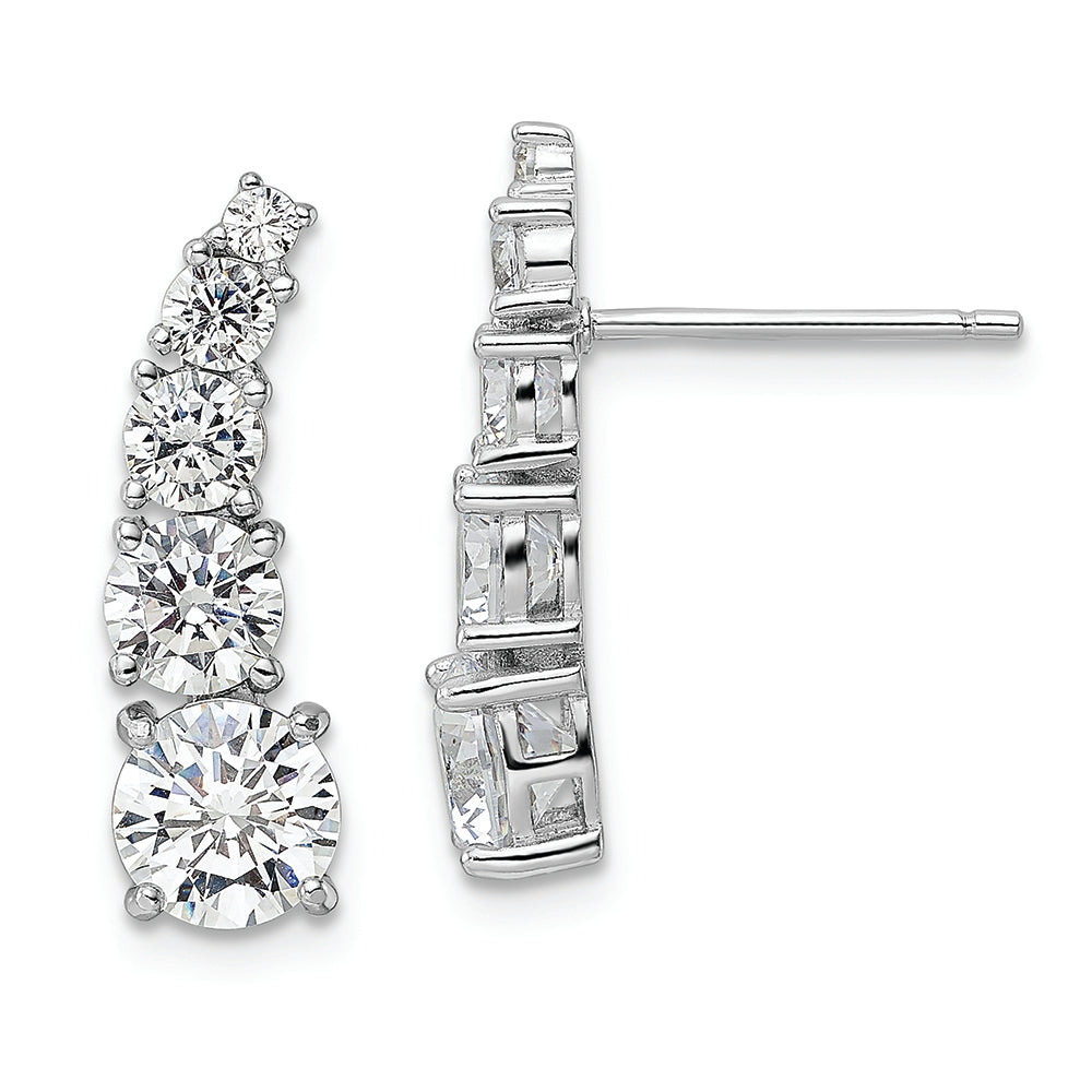 Sterling Silver Rhodium-plated Polished Graduated CZ Post Earrings