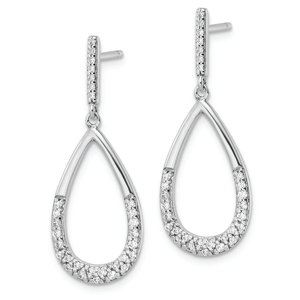 Sterling Silver Rhodium-plated Polished CZ Teardrop Dangle Post Earrings