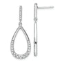 Sterling Silver Rhodium-plated Polished CZ Teardrop Dangle Post Earrings