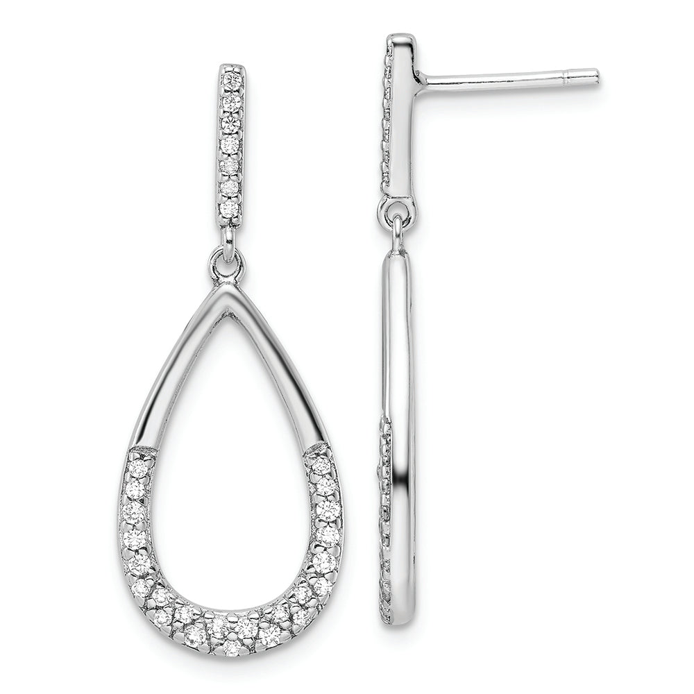 Sterling Silver Rhodium-plated Polished CZ Teardrop Dangle Post Earrings