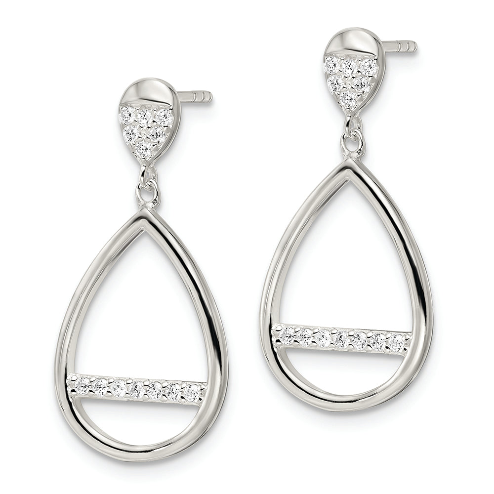 Sterling Silver Polished Teardrop Dangle CZ Post Earrings