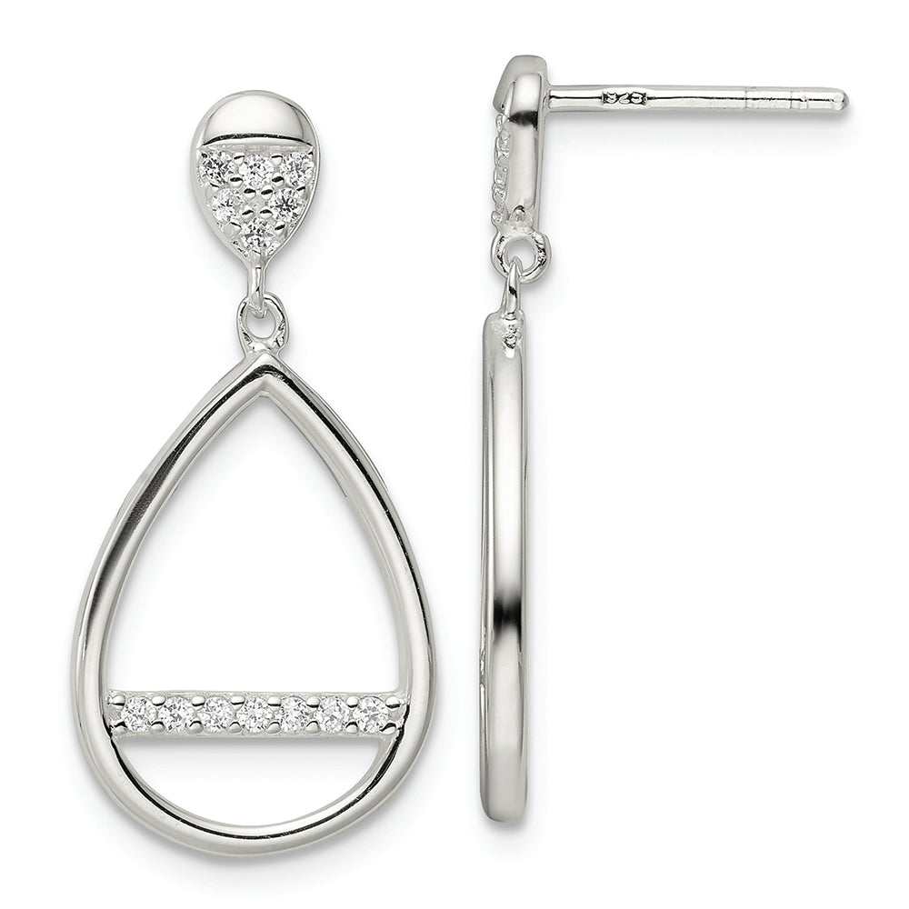 Sterling Silver Polished Teardrop Dangle CZ Post Earrings