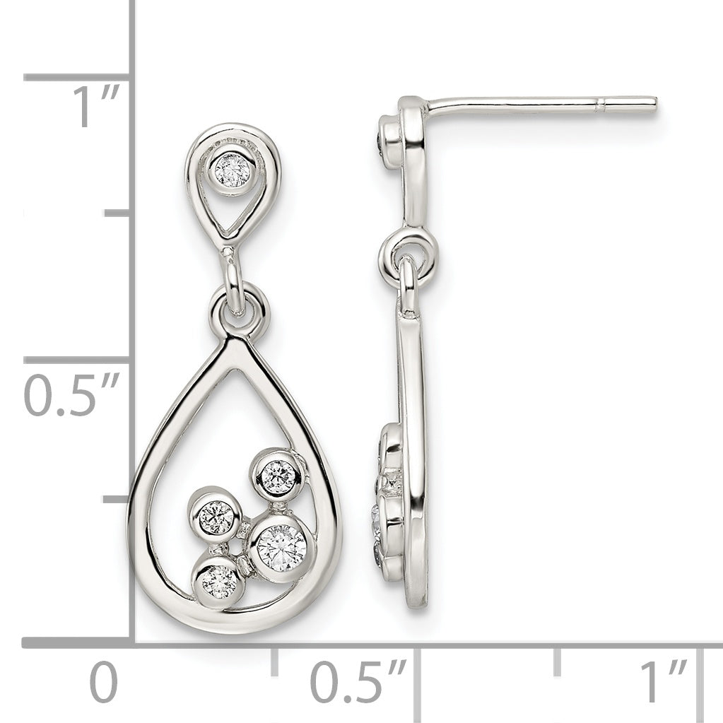 Sterling Silver Polished CZ Teardrop Dangle Post Earrings