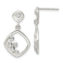 Sterling Silver Polished CZ Square Dangle Post Earrings