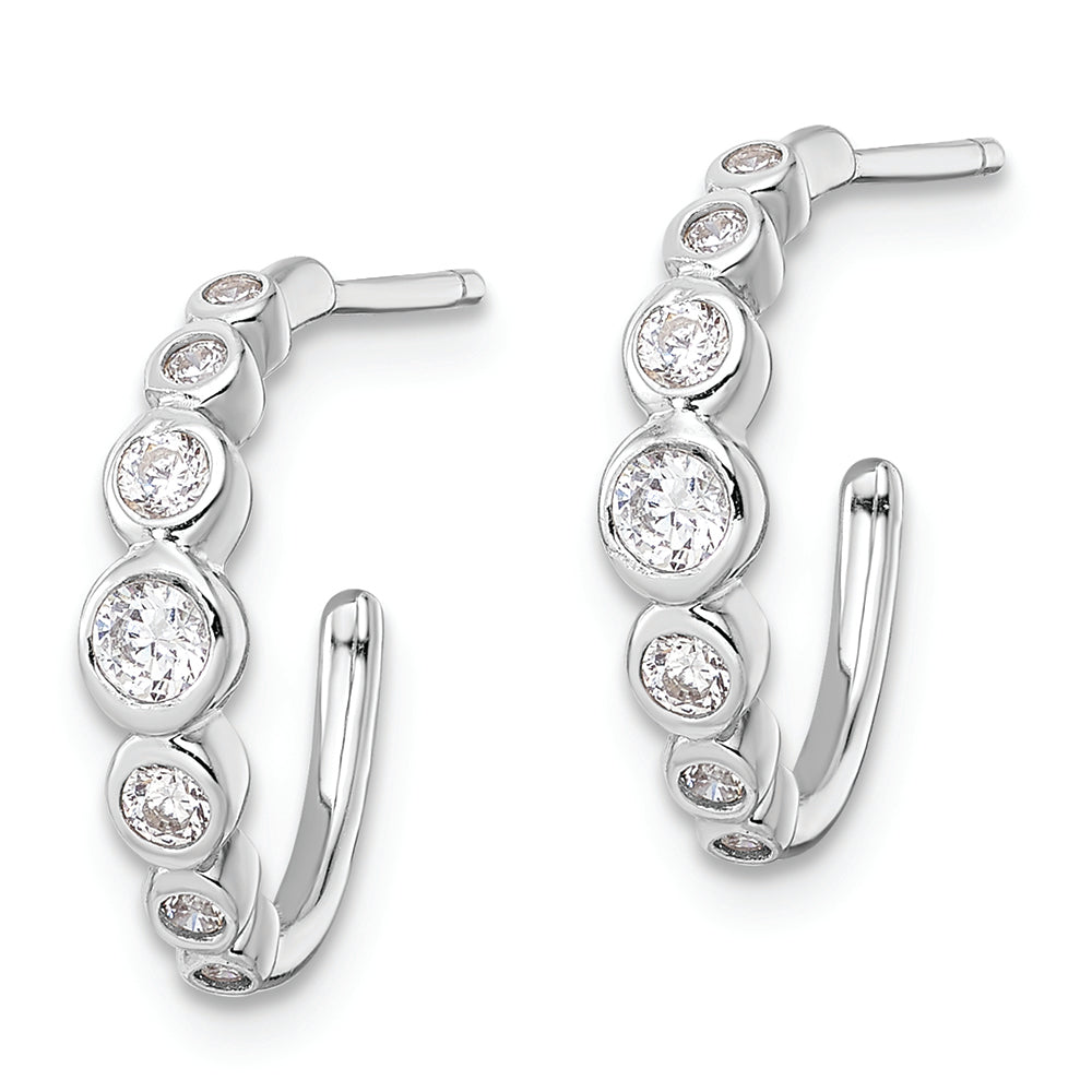 Sterling Silver Rhodium-plated CZ Post Hoop Earrings