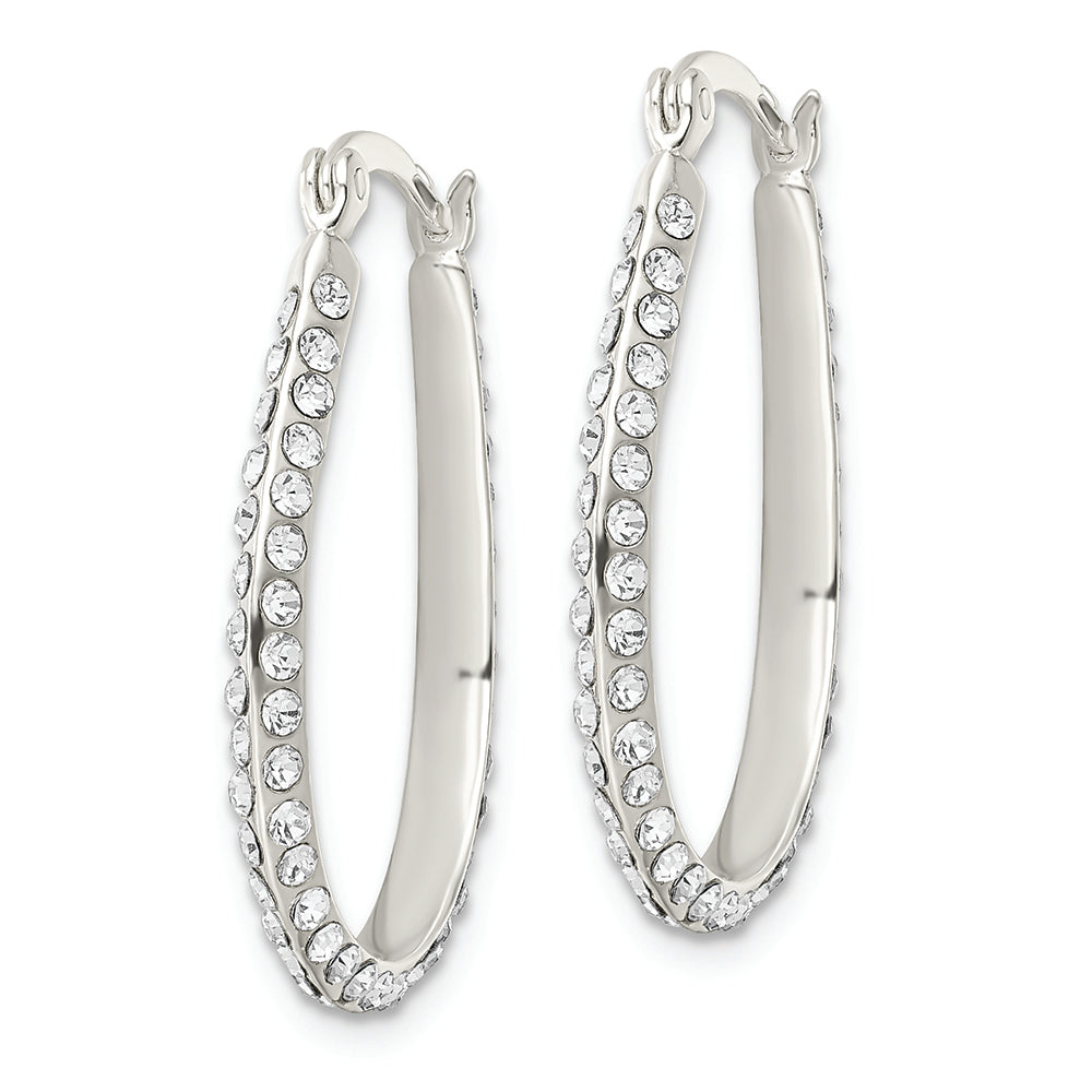 Sterling Silver CZ Oval Hoop Earrings