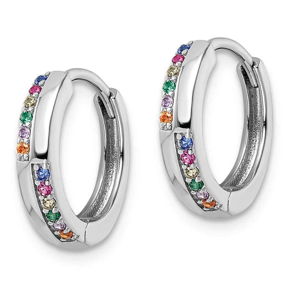 Sterling Silver Rhodium-plated Multicolor CZ Hinged Hoop Earrings