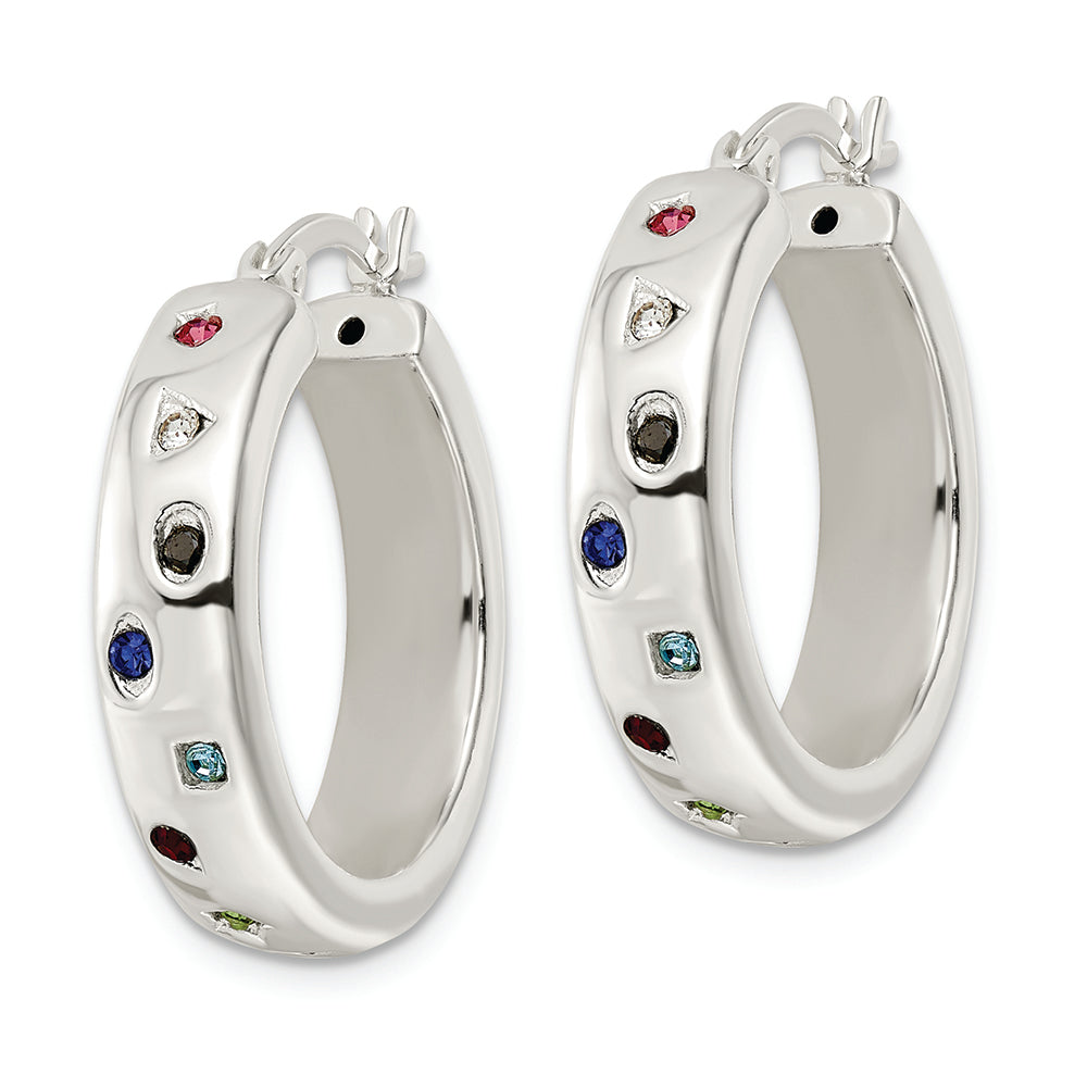 Sterling Silver Polished Multi-color CZ Circle Hoop Earrings