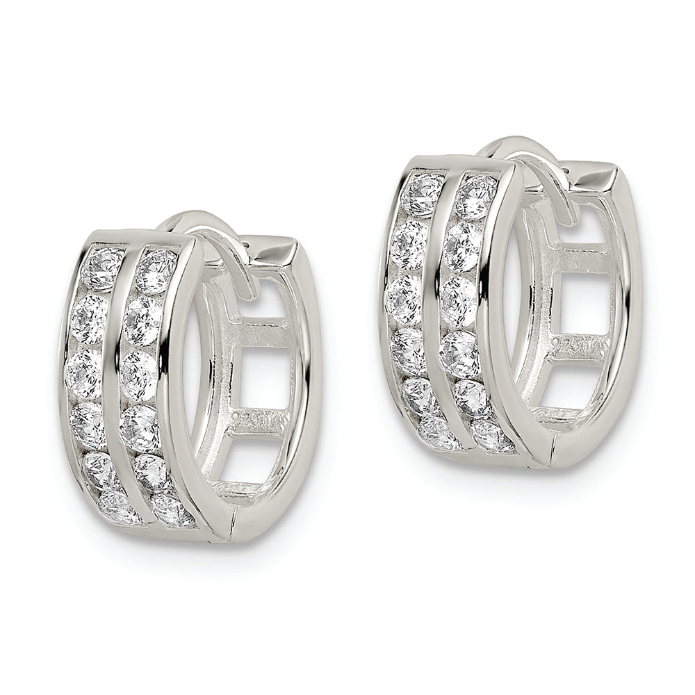Sterling Silver Polished 2 Row CZ Hinged Hoop Earrings