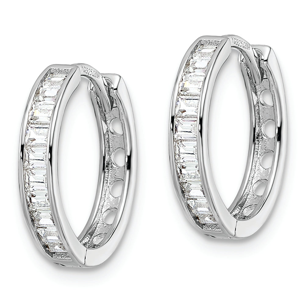 Sterling Silver Polished Rhodium-plated CZ Hinged Hoop Earrings