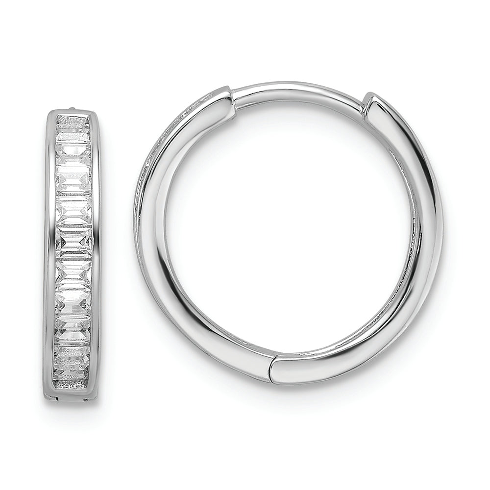Sterling Silver Polished Rhodium-plated CZ Hinged Hoop Earrings