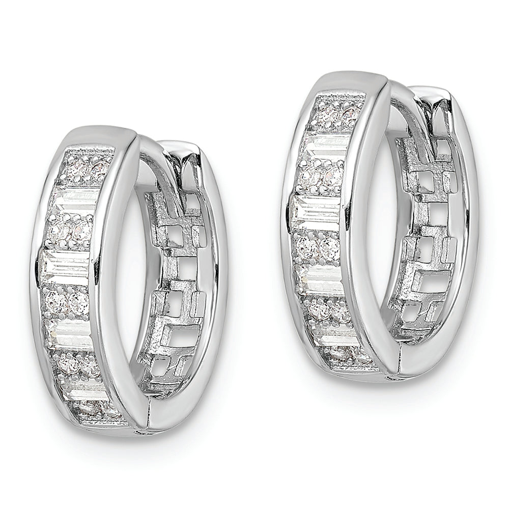 Sterling Silver Polished Rhodium-plated CZ Hinged Hoop Earrings
