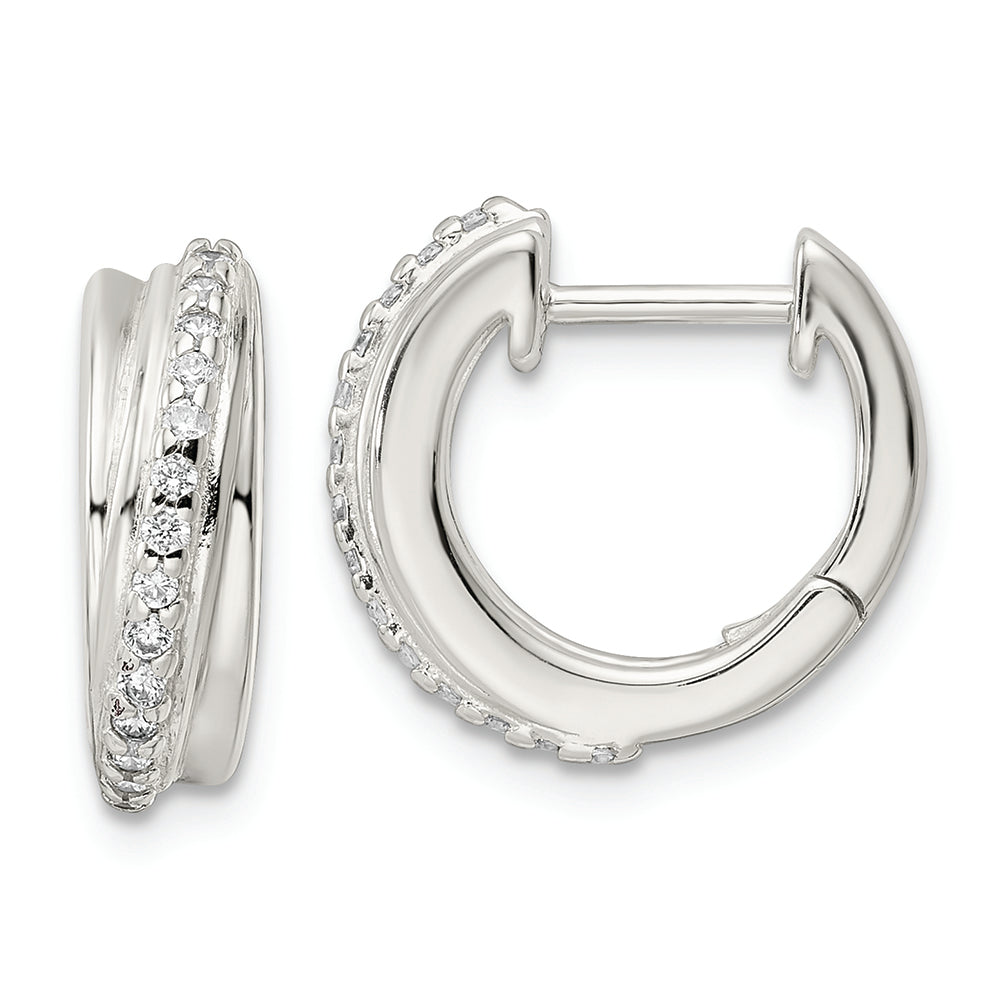 Sterling Silver Polished CZ Hinged Hoop Earrings