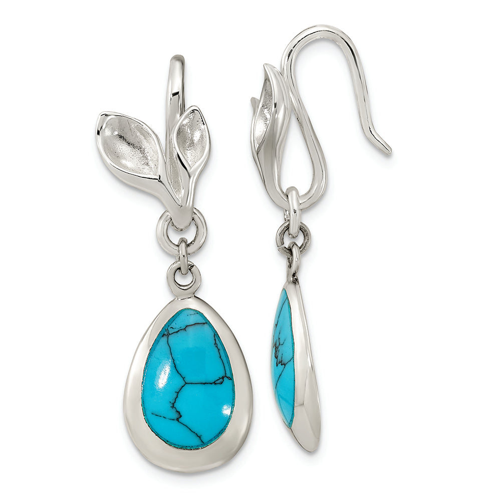 Sterling Silver Polished Reconstituted Turquoise Teardrop Earrings