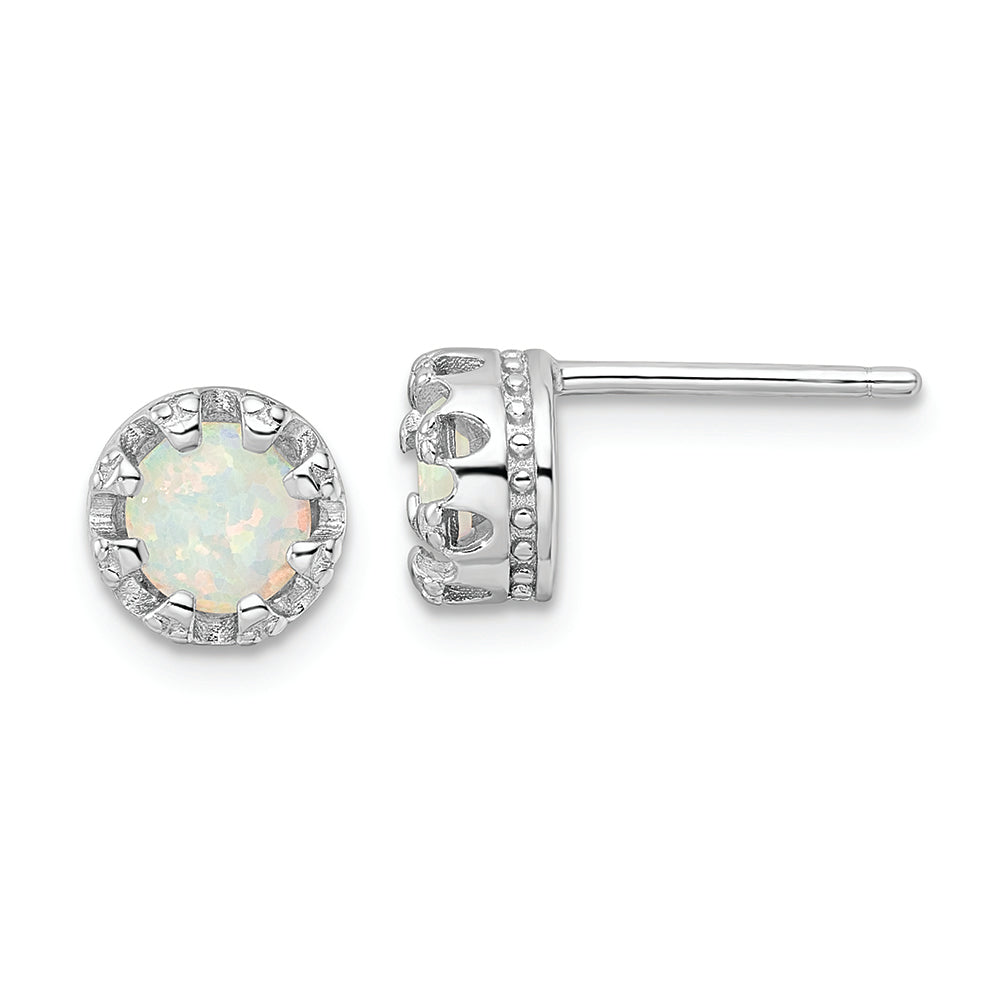 Sterling Silver Rhodium-plated Polished Created Opal Post Earrings
