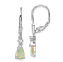 Sterling Silver RH-plated CZ & Created Opal Teardrop Leverback Earrings