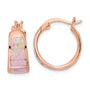Sterling Silver Rose-tone Polished Pink Created Opal Inlay Hoop Earrings