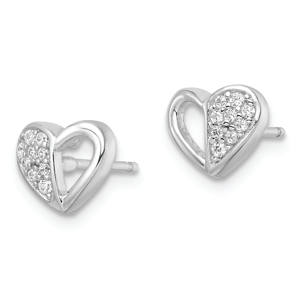 Sterling Silver Rhodium-plated CZ Heart Post Earrings