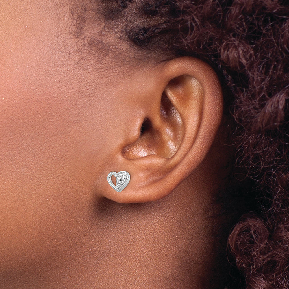Sterling Silver Rhodium-plated CZ Heart Post Earrings
