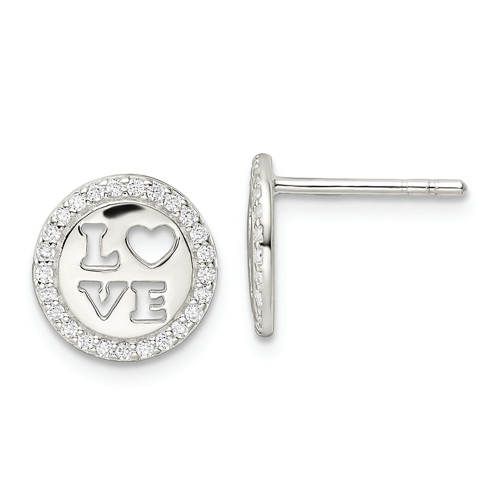Sterling Silver Polished CZ Love Post Earrings