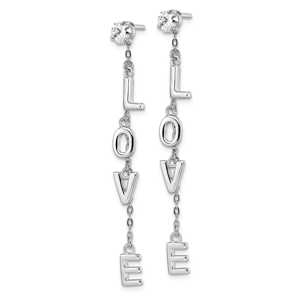 Sterling Silver Rhodium-plated Polished LOVE CZ Dangle Post Earrings