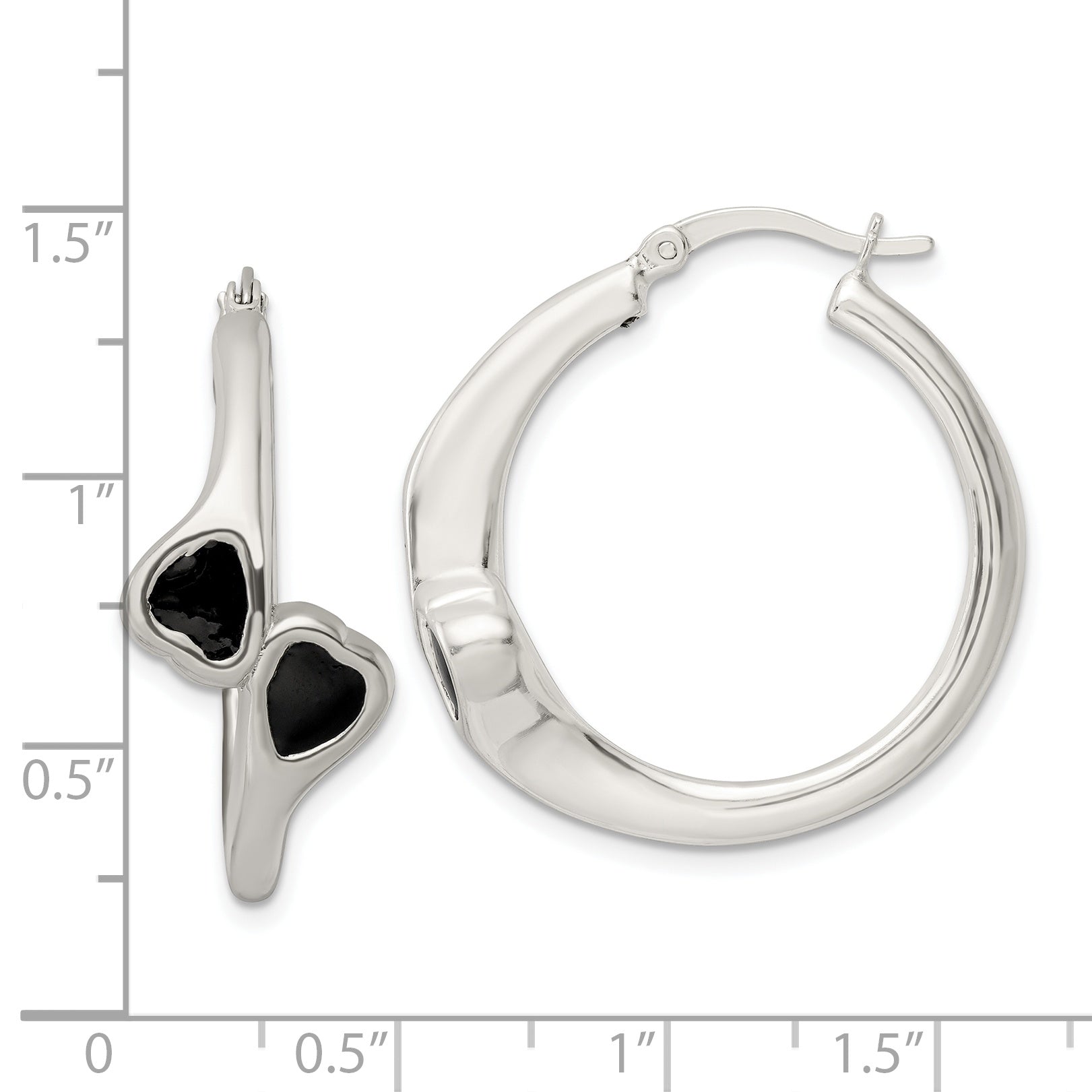 Sterling Silver Polished Black Enameled ByPass Circle Hoop Earrings