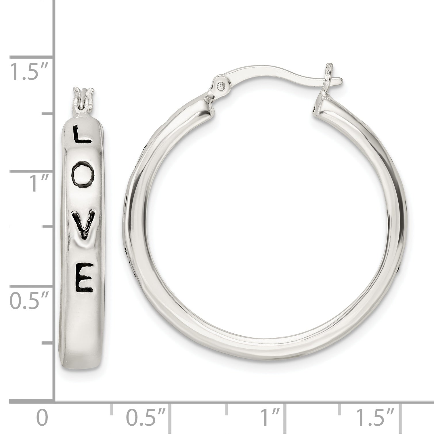 Sterling Silver Polished Black Enamel Love Circle Hoop Earrings