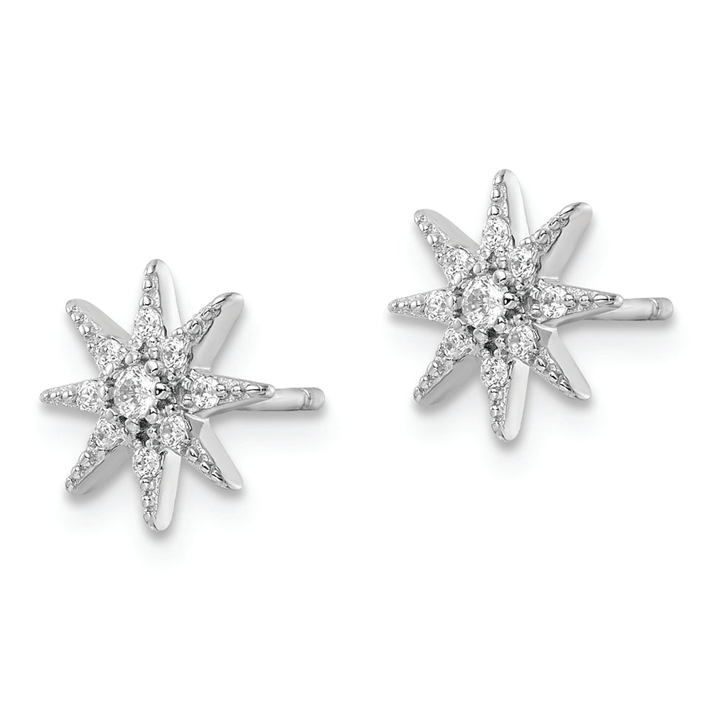 Sterling Silver Rhodium-plated Polished CZ Star Post Earrings