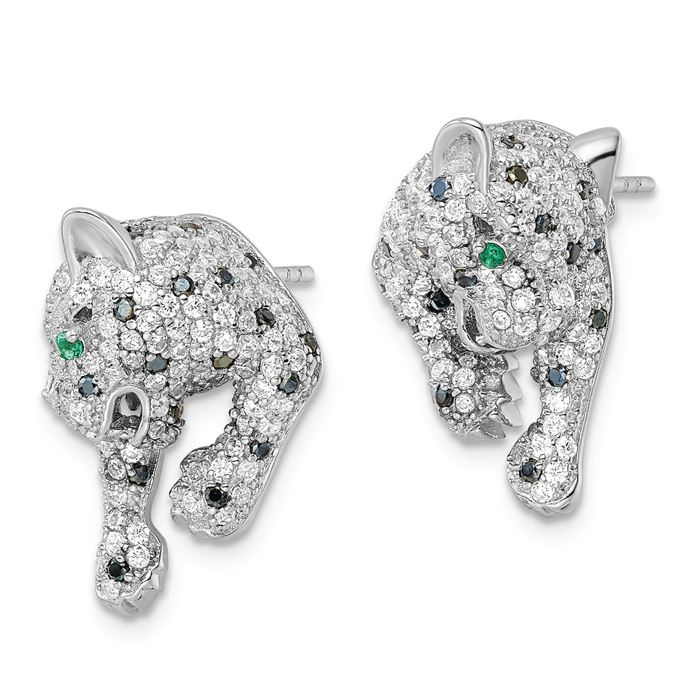 Sterling Silver Rhodium-plated Polished CZ Cheetah Post Earrings