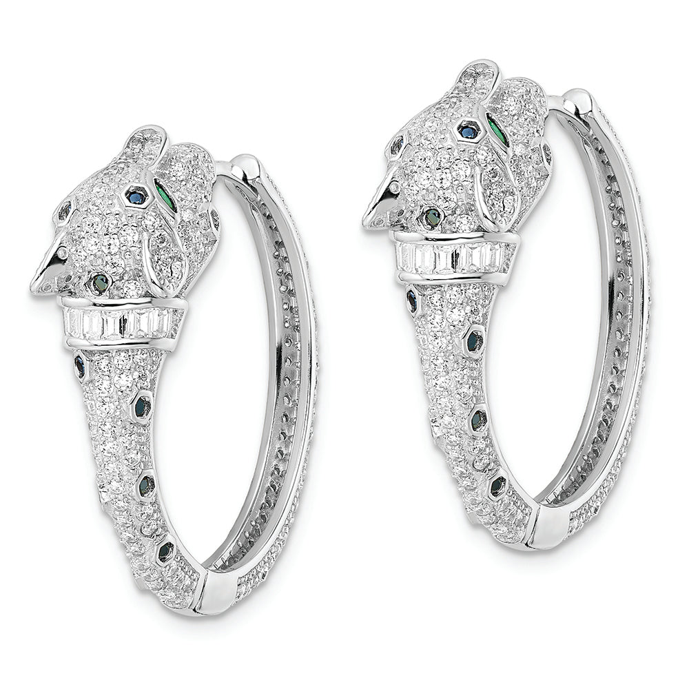 Sterling Silver Rhodium-plated Polished CZ Cheetah Hinged Hoop Earrings