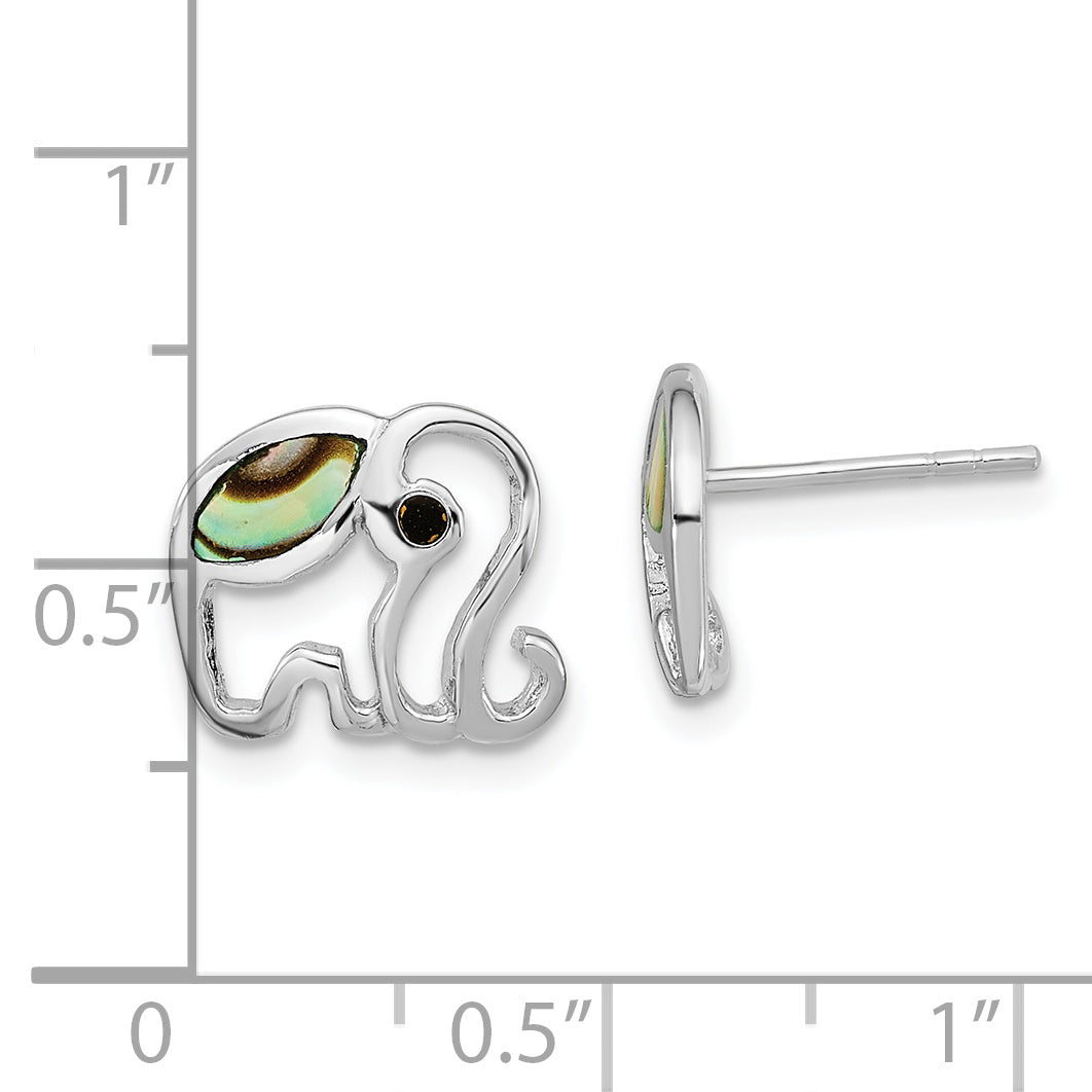 Sterling Silver RH-plated Abalone Elephant Post Earrings