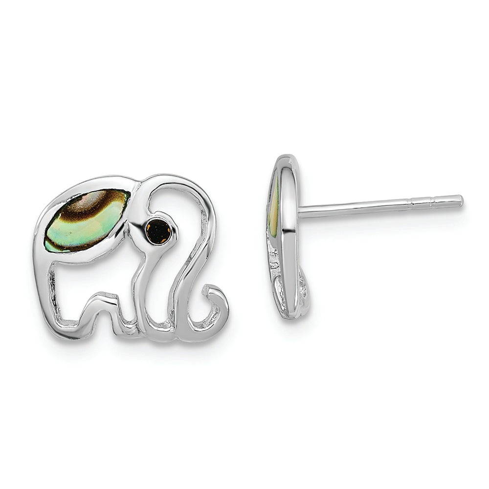 Sterling Silver RH-plated Abalone Elephant Post Earrings