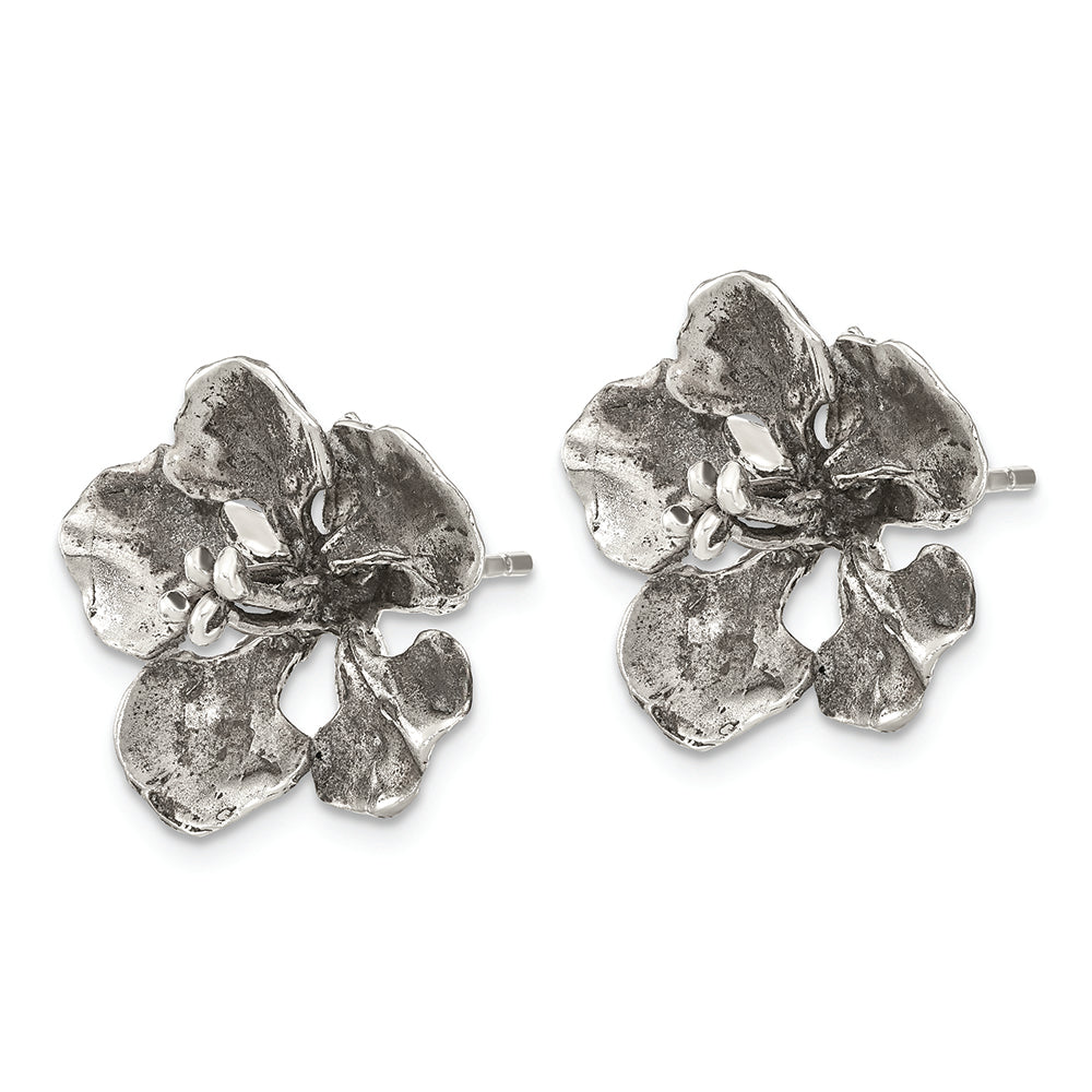 Sterling Silver Oxidized Peacock Flower Post Earrings