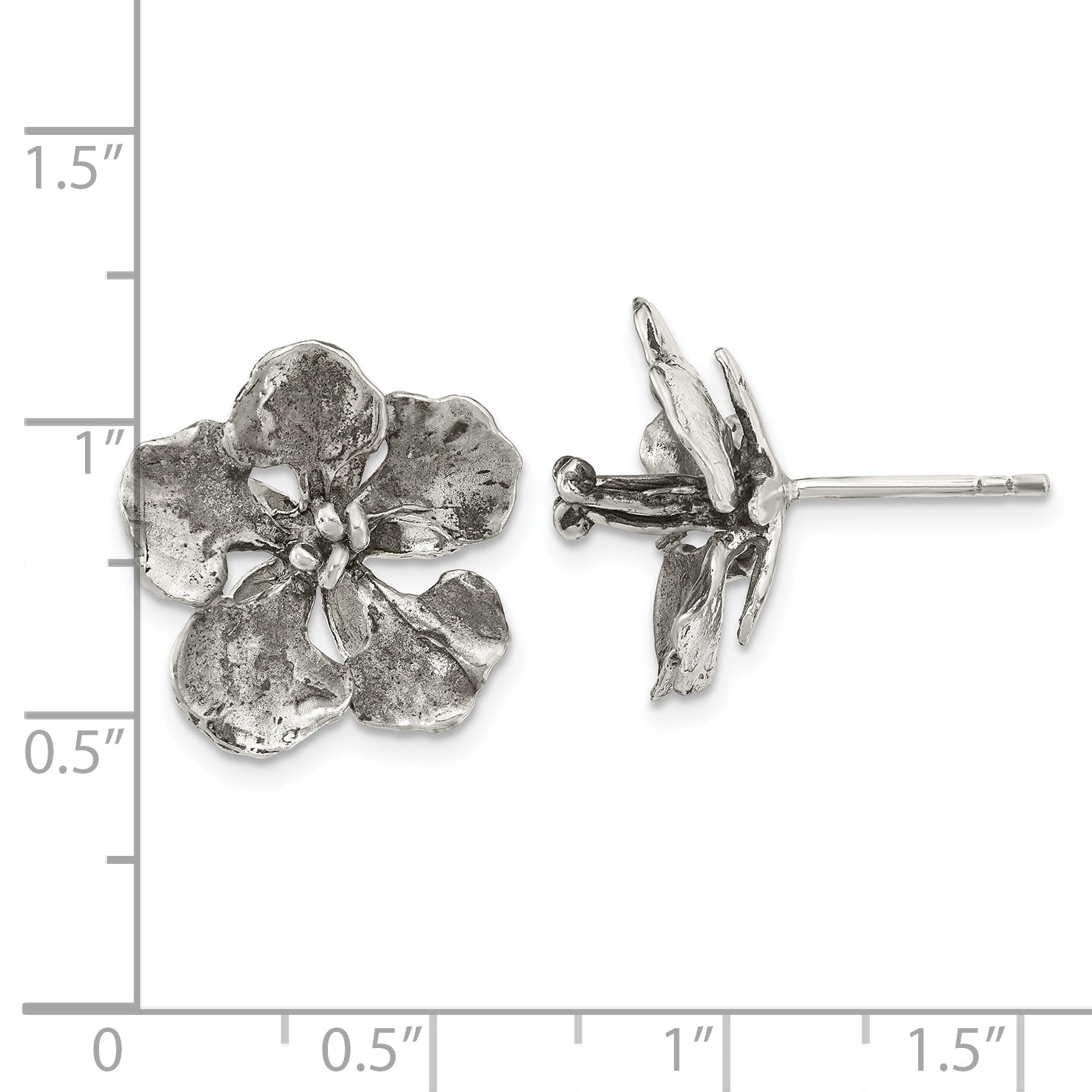 Sterling Silver Oxidized Peacock Flower Post Earrings