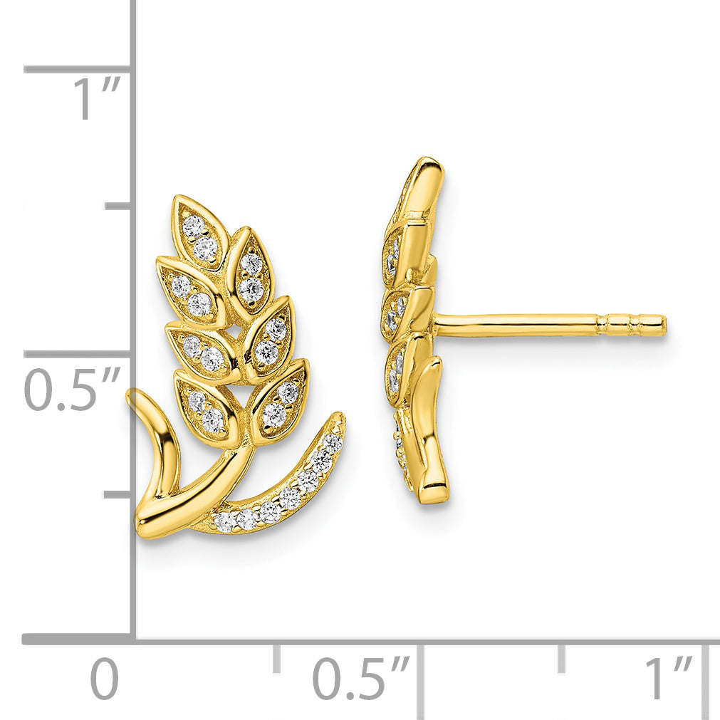 Sterling Silver CZ Gold-tone Wheat Flower Earrings