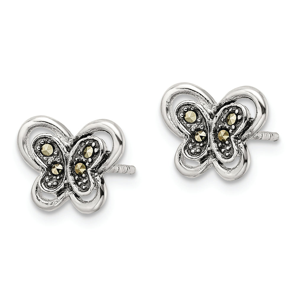 Sterling Silver Antiqued Marcasite Butterfly Post Earrings