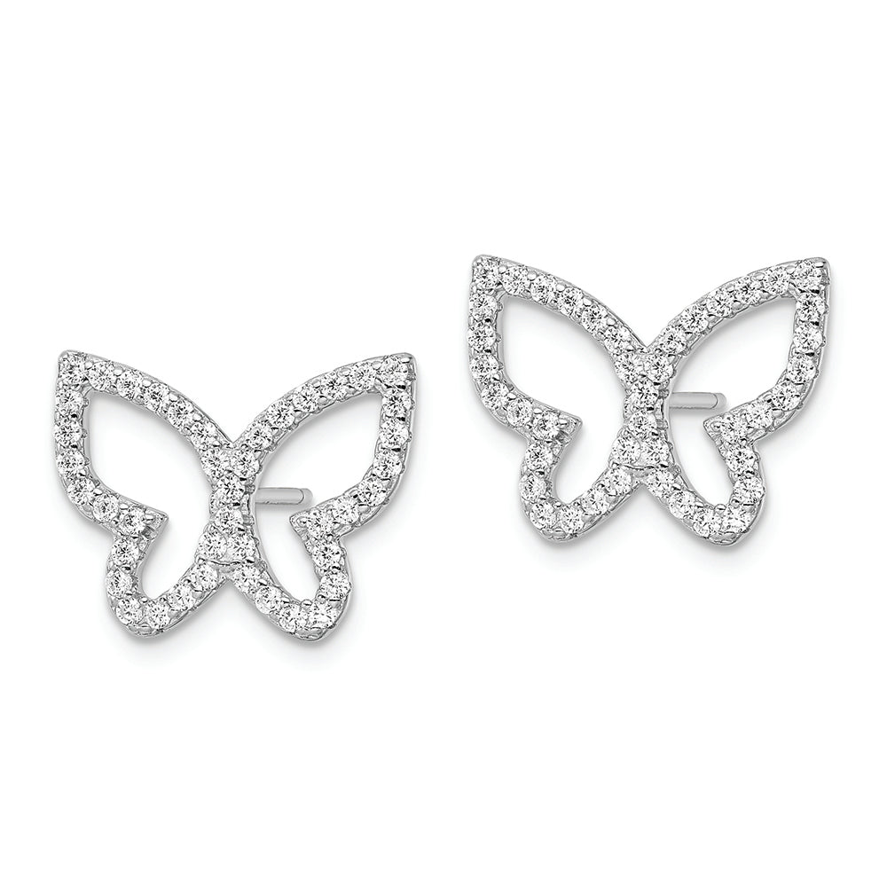 Sterling Silver Rhodium-plated Polished CZ Open Butterfly Post Earrings