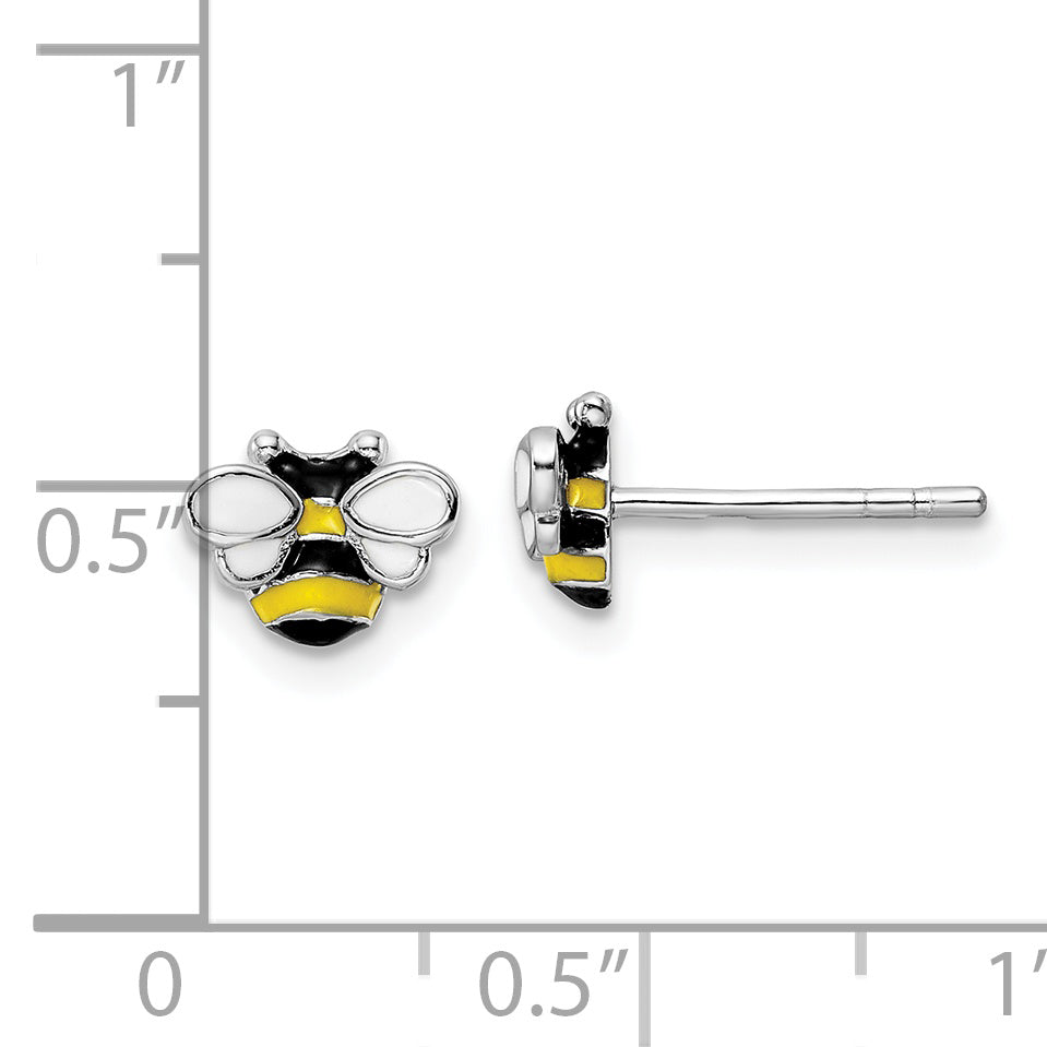 Sterling Silver RH-plated Enamel Bumblebee Children's Post Earrings
