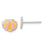 Sterling Silver RH-plated Pink/Orange Enamel Shell Children's Post Earrings