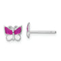 Sterling Silver RH-plated Enameled Butterfly Children's Post Earrings