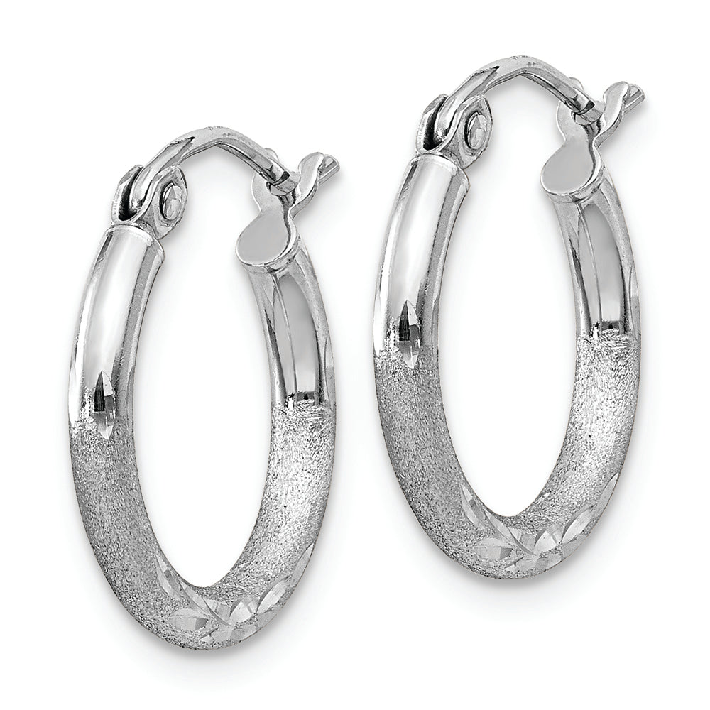 Sterling Silver Rhodium-plated 2mm Polished/Satin Diamond-cut Hoop Earrings