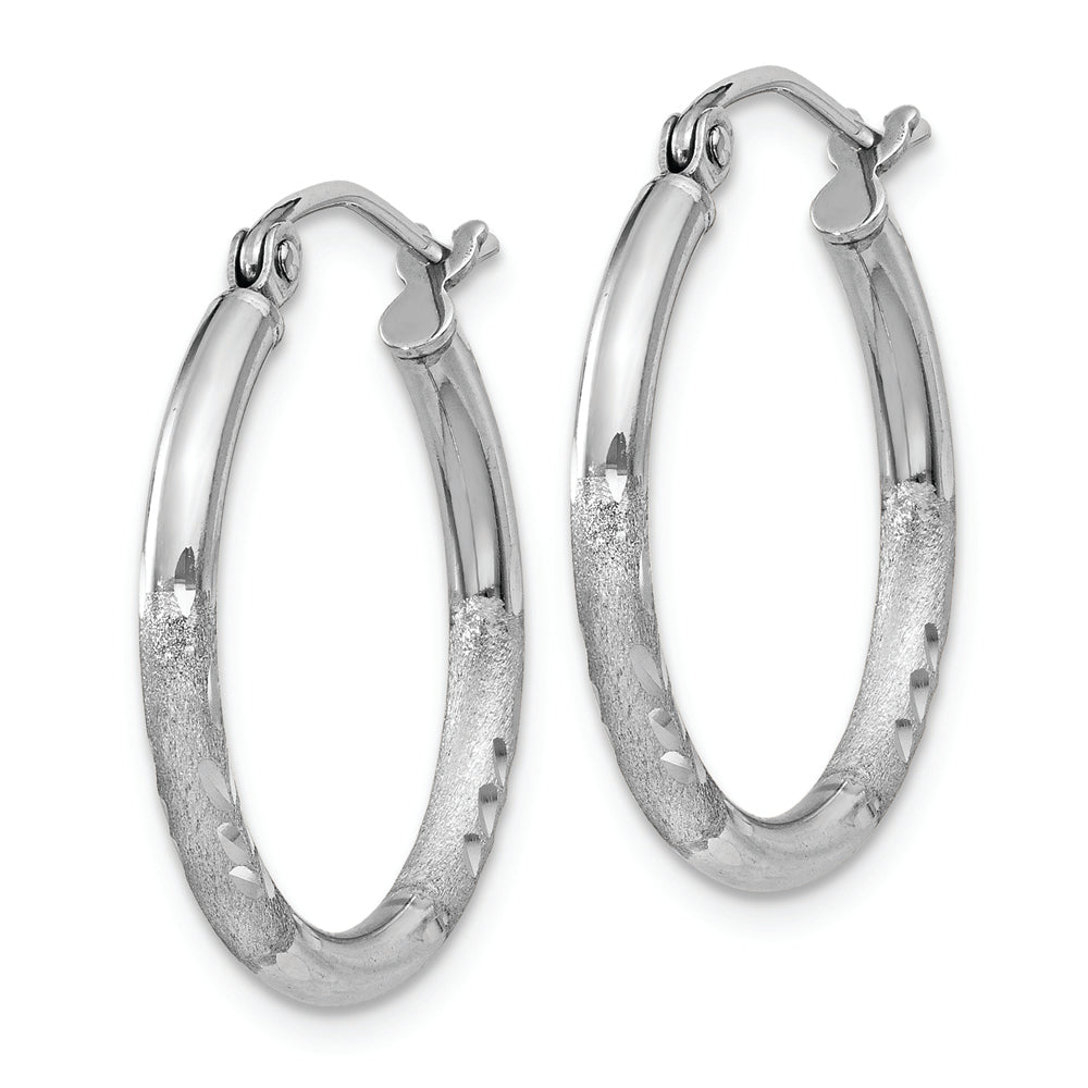 Sterling Silver Rhodium-plated 2mm Polished/Satin Diamond-cut Hoop Earrings
