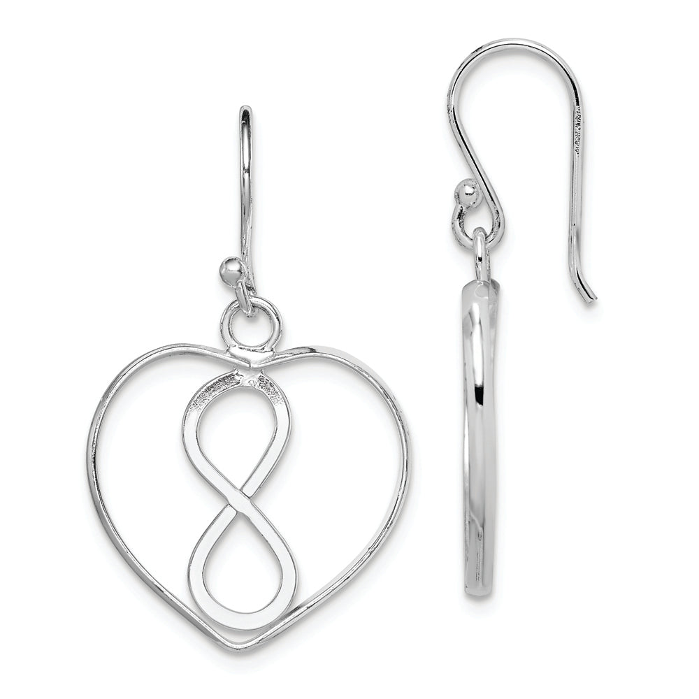 Sterling Silver Rhodium-plated Polished Infinity Open Heart Dangle Earrings