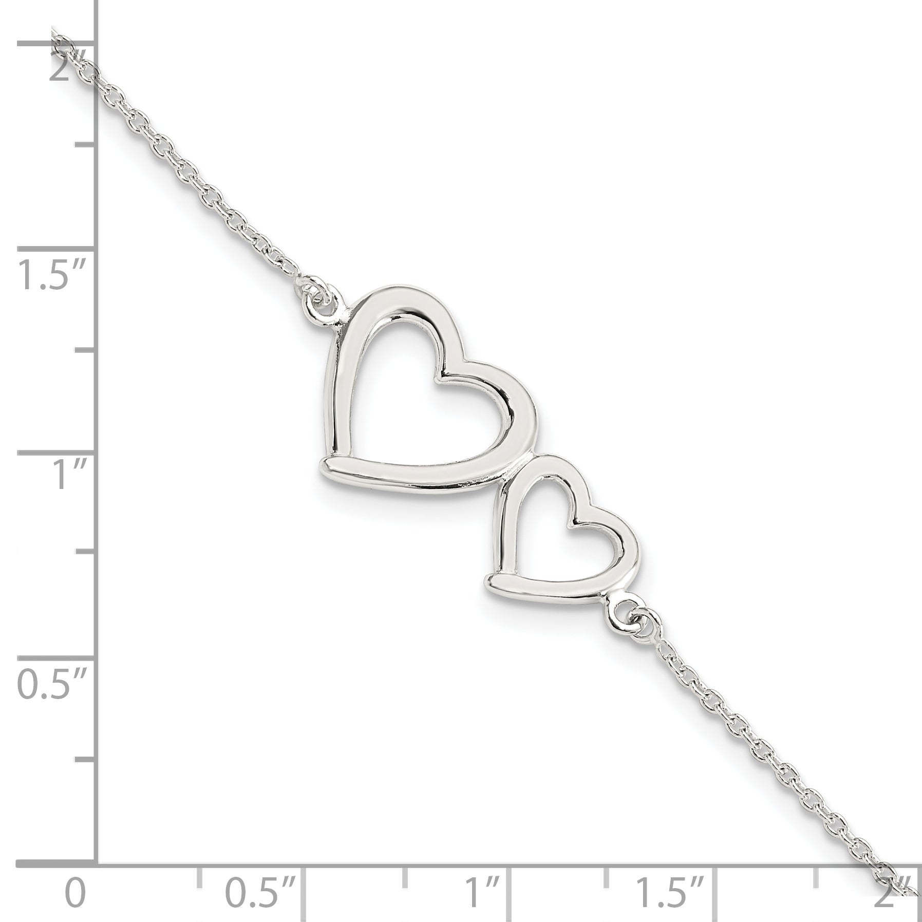 Sterling Silver Polished Two Hearts Bracelet