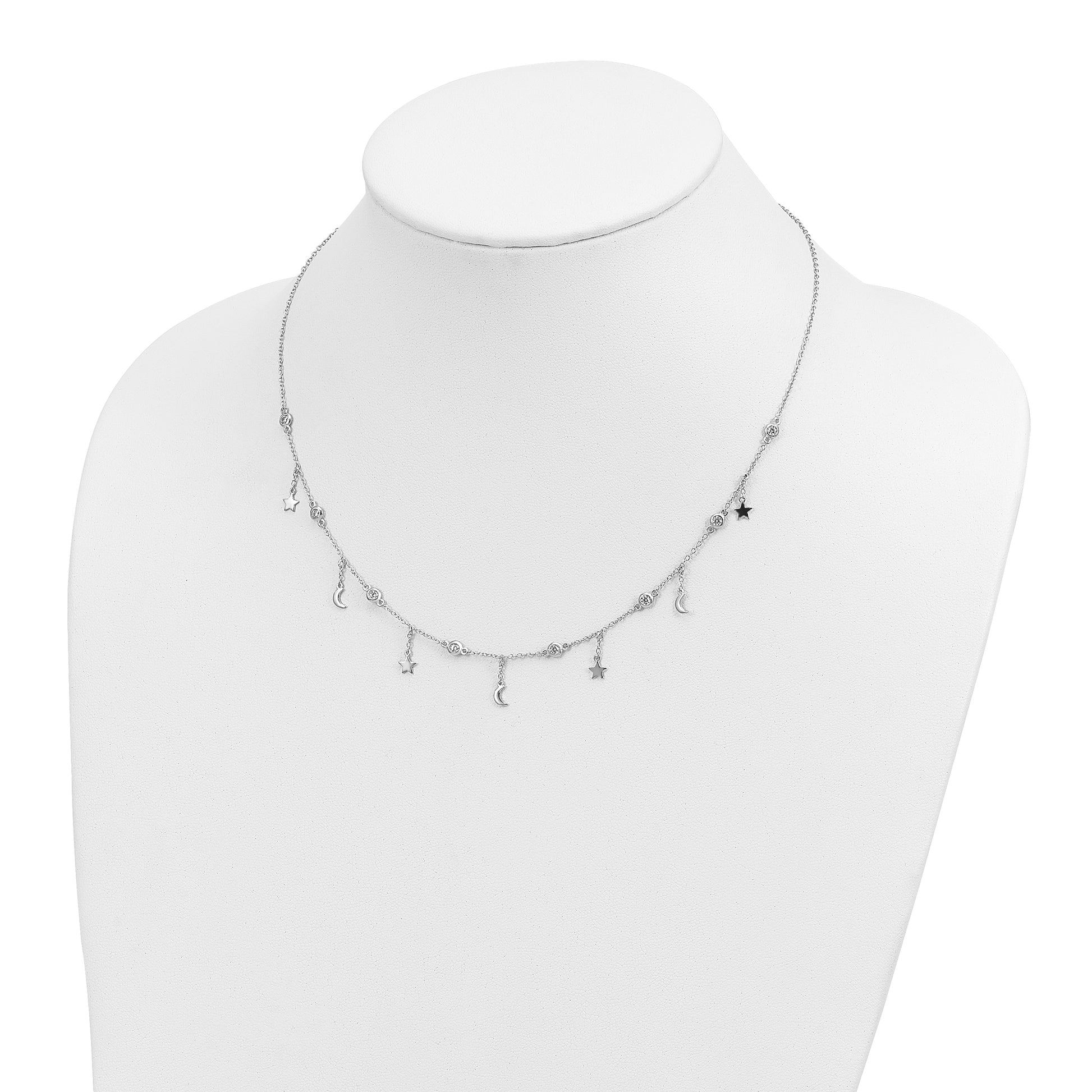 Sterling Silver Rhodium-plated Polished CZ Necklace