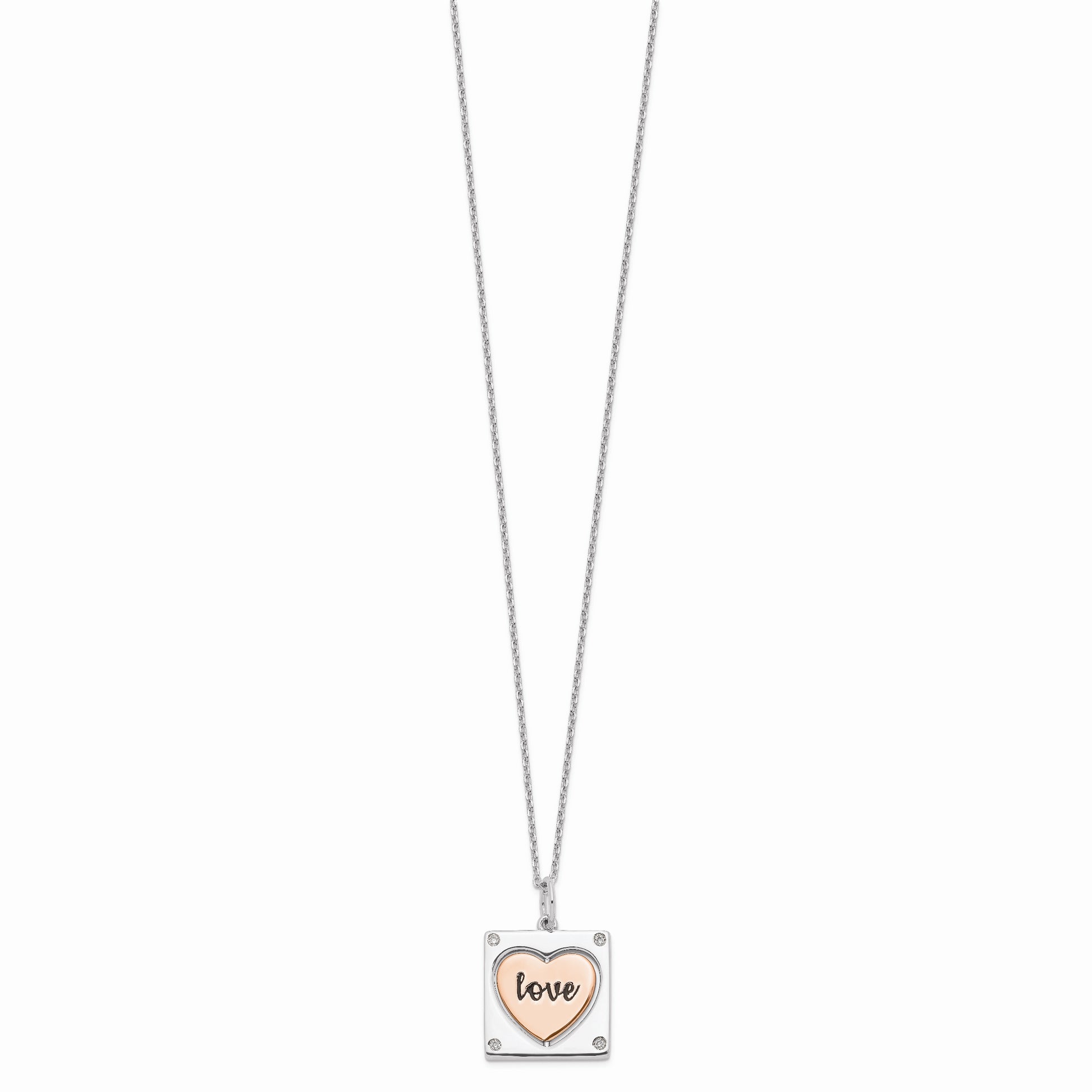 Sterling Silver RH-plated Rose-tone MOM/LOVE Heart Center Spins CZ w/2in ex