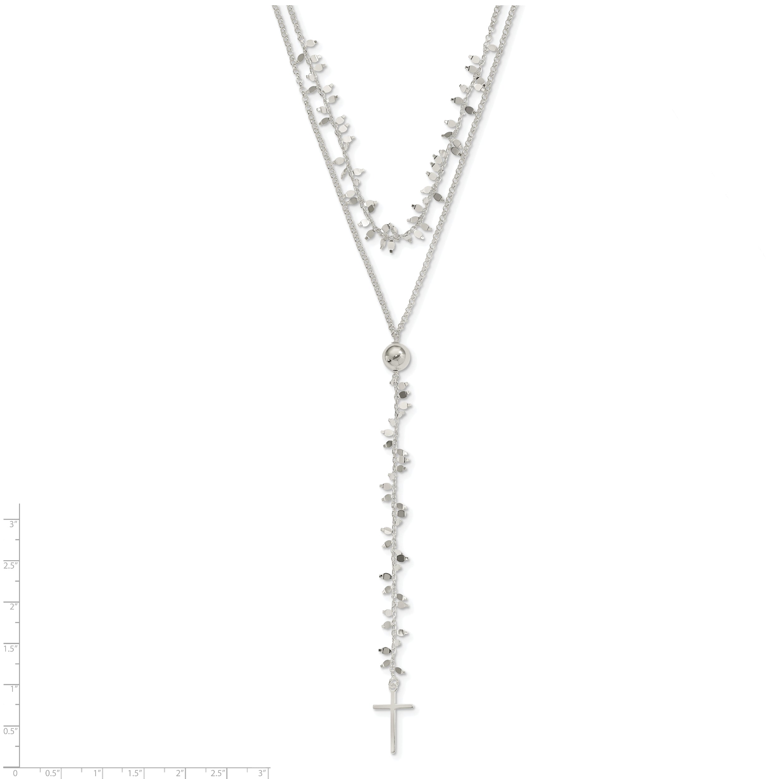 Sterling Silver Polished Cross w/2 in ext 2-Strand Necklace