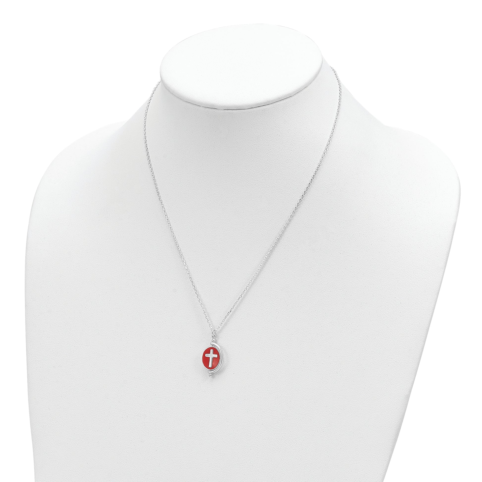 Sterling Silver Polished Reversible Enameled Faith Cross Necklace