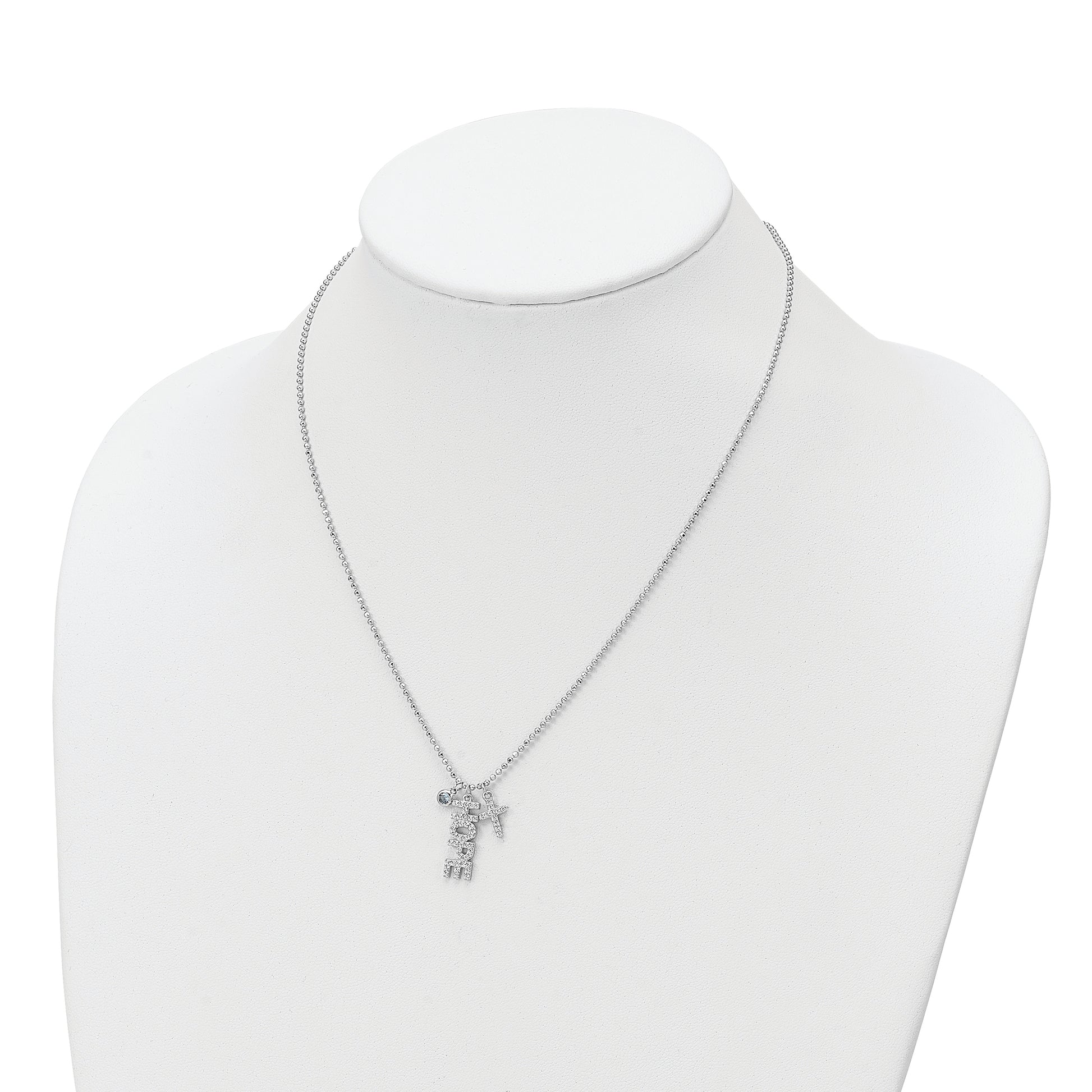 Sterling Silver Rhodium-plated CZ and Cross D/C Bead Chain Necklace