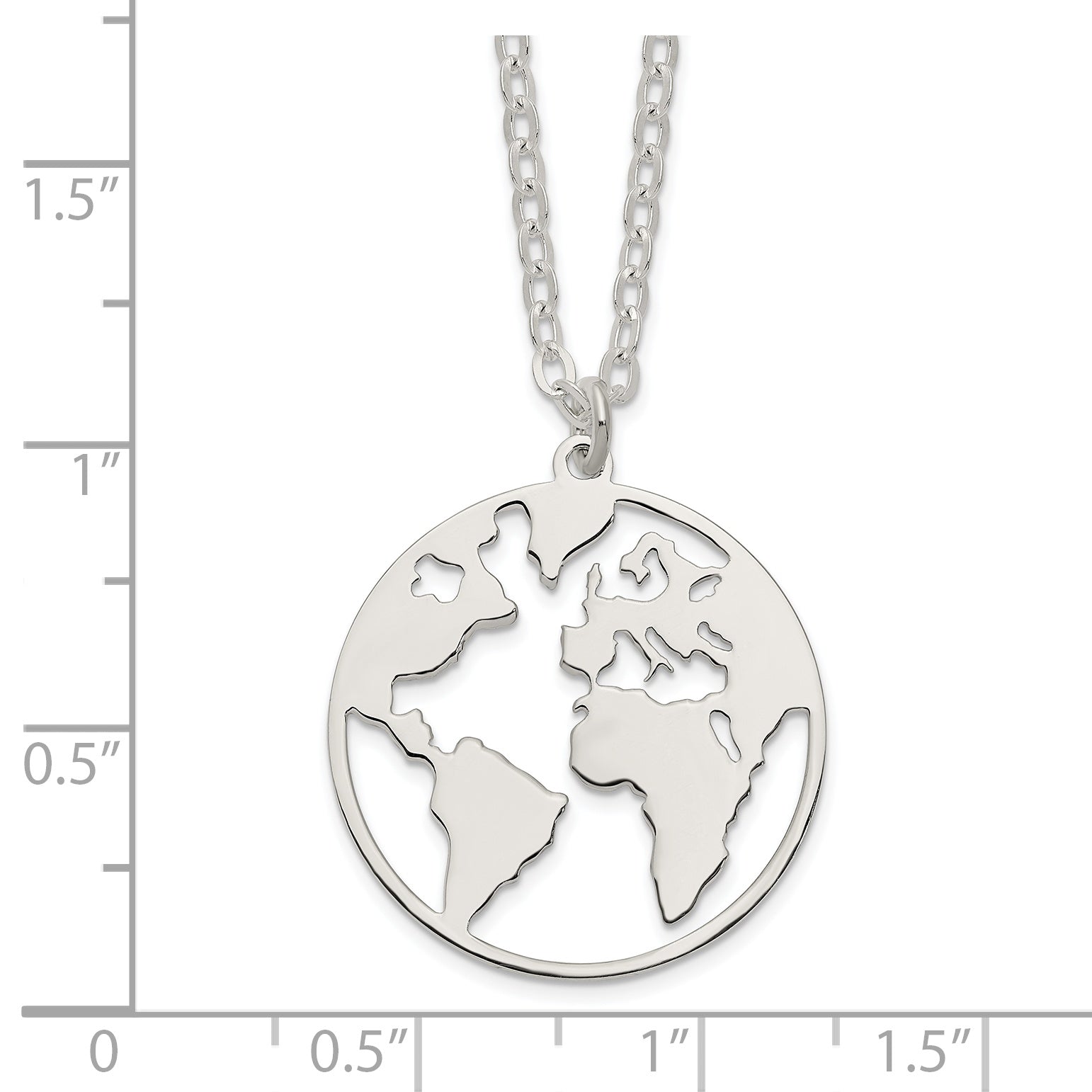 Sterling Silver Polished/Satin World w/.75 in ext Necklace
